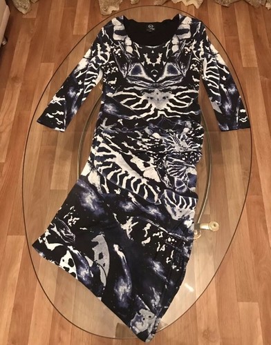 Alexander McQueen ? Abito Midi Asimmetrico Blu Nero Lusso S M 36 38 Nuovo
