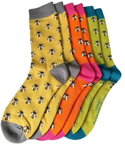 Bees Socks Ladies 3 Pair Pack Bumble Bee Yellow Lime Orange Bees Bamboo Cotton - Picture 1 of 6