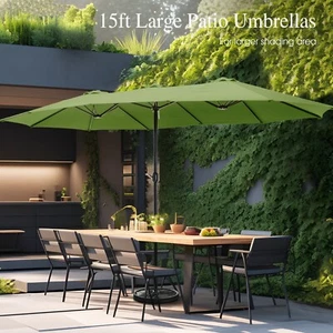 15ft Patio Umbrella Double-Sided Outdoor Market Extra Large Shade Umbrella - Picture 1 of 9