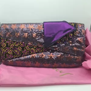 Irregular Choice Clutch Bag Purple Sequins Handbag 33cm Long - Picture 1 of 18