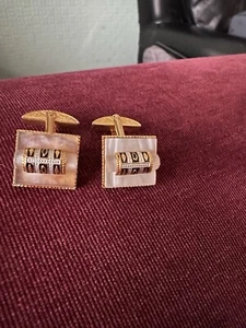 Vintage cufflinks || gold, creme white and black colour || metal and plastic - Picture 1 of 4