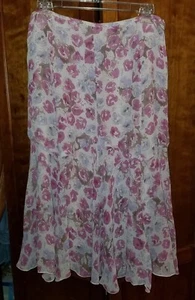 J. Jill Skirt 8 Pink Lavender Floral Asymmetrical Tiered Flare Lined Knee Length - Picture 1 of 15