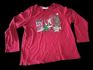 Quaker Factory Weihnachten Nikolaus Bluse Große L rot umrandet Hundebaum LS - Bild 1 von 9