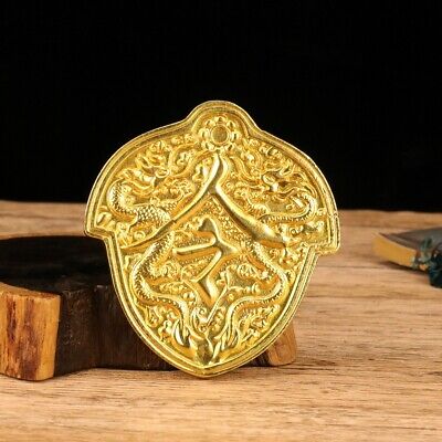 9.8 CM China Gilt Bronze Pendant Sculpture Old Gilt Brass Pendant Command Card • 49$