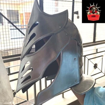 Caballero Medieval Cara Completa Armadura Casco de Hielo Negro Halloween Visera Cabeza Casco Foto 1 de 4
