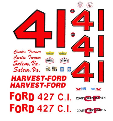 #41 Curtis Turner 1967 Fairlane escala 1/64 HO coche ranura tobogán calcomanías Foto 1 de 2