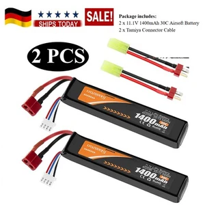 2X 11,1V 1400mAh 30C Airsoft Hobby LiPo Akku Wiederaufladbarer Deans T Stecker  - Bild 1 von 9