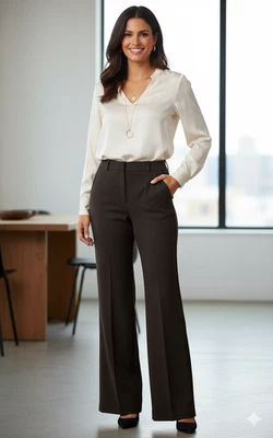 Lauren Ralph Lauren Wide Leg Dress Pants Womens 12 Brown Professional Office NEW - Image 1 of 4