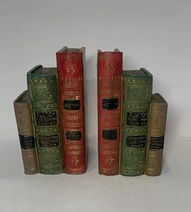 BOKENDS Vintage Cuero Antiguo Estilo Libro Borde Dorado Páginas Rojo Verde - Imagen 1 de 6