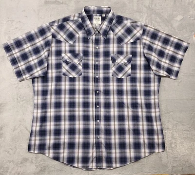 Ely Cattleman Shirt Mens 3XLT Tall Blue White Plaid Western Pearl Snap Cowboy - Image 1 of 4