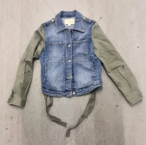 Chaqueta Denim Pequeña Pilcro And The Letterpress Mangas Verdes Lazo Trasero Pestaña Enrollable S - Imagen 1 de 8