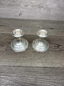 Two Empire Sterling Silver Weighted Candle Holders ~total Weight 521 Grams - Picture 1 of 8