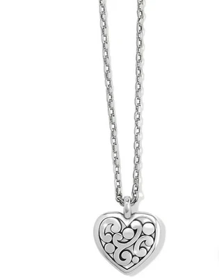 Brighton Contempo Heart Scrolls Deco Badge Clip Silver Long Necklace 32” - Image 1 of 2