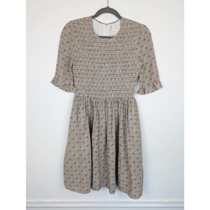 Gal Meets Glam Piper Dress Floral Smocked Ruffle Cottagecore Fall Brown Size 2 - Picture 1 of 12