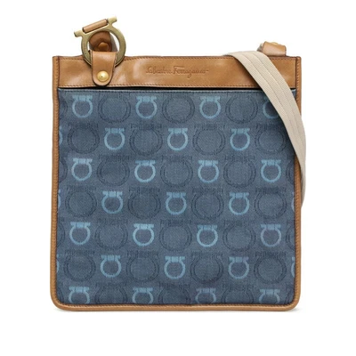 Bolsa de ombro Ferragamo Salvatore Salvatore Gancini lona marrom azul - Imagem 1 de 4