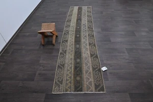 Vintage Türkischer Läufer Teppich 2x9ft Wolle Anatolisch Handarbeit Flur Oushak BEIGE - Bild 1 von 9