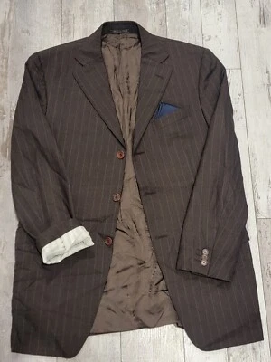 40R Men's Trussini Italian Blazer Striped Brown Super 120s Wool Sport Coat - Image 1 of 4
