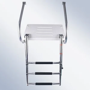 Telescopic 3 Steps Ladder Marine Stainless Steel Folding Boat Ladder w/Platform - Picture 1 of 7