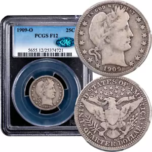 1909-O Barber Quarter 25c PCGS F12 CAC - Picture 1 of 5