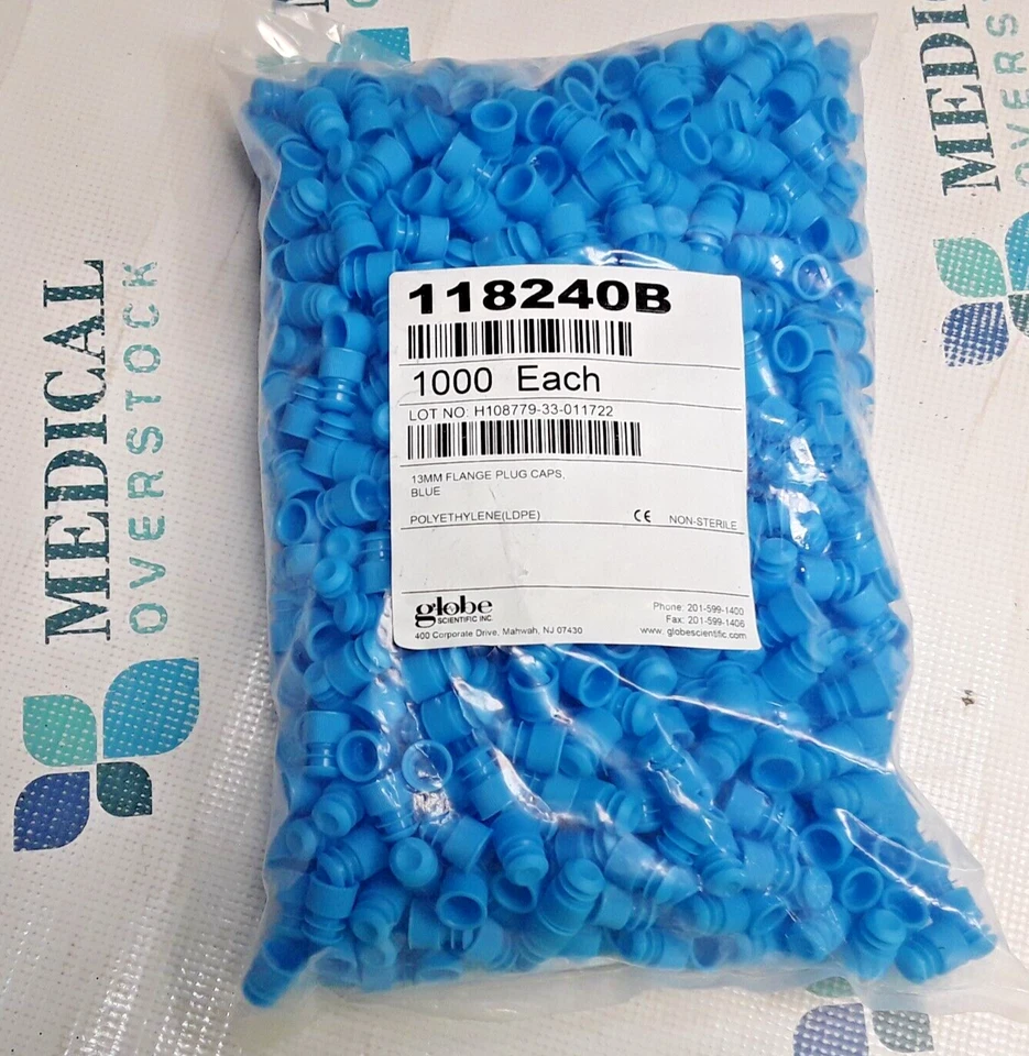 118240B - GLOBE SCIENTIFIC - TAPAS DE ENCHUFE DE BRIDA 13 MM - AZUL - 1000/BOLSA - NUEVO Foto 1 de 4