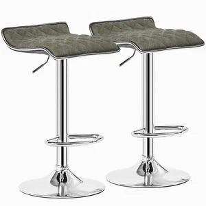 Set of 2 Leather Swivel Bar Stools Adjustable Kitchen Counter Height Pub Chairs - Picture 1 of 38