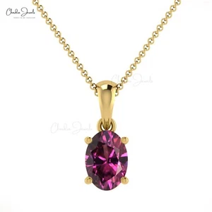 Rhodolite Garnet 14k Solid Gold Oval Pendant 6x4mm Natural Gemstone Jewelry Gift - Picture 1 of 22