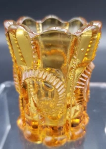 Amber 2 1/2 inch Pressed Glass Toothpick Holder - Picture 1 of 4