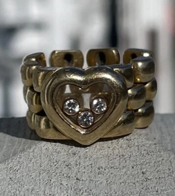 Chopard Happy Diamond Heart Ring 18K Yellow Gold Flexible Chain Link Band Sz 5.5 - Image 1 of 4