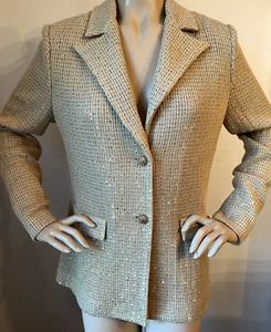 Nueva con etiquetas Chaqueta de punto St John talla 10 secuencia dorada y brillante - Imagen 1 de 6