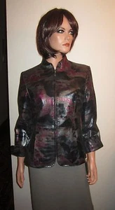 NWT Pamela McCoy XS Leather Jacket Snakeskin Texture Black Silver Magenta Zip Up - Picture 1 of 12