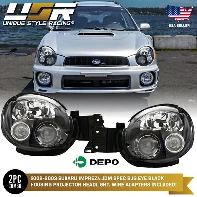 DEPO JDM Bugeye Black Projector Headlight Pair For 2002-2003 Subaru Impreza WRX - Image 1 of 4