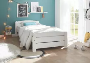 Bett 90x200 Kinderbett Jugendbett Einzelbett Holz Massiv IVI Weiß - Bild 1 von 3