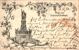 VORLÄUFER FEDER LITHO GRUß AUS RÜDESHEIM RHEINGAU TAUNUS NATIONAL DENKMAL 1893 - Bild 1 von 2