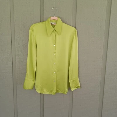 Vince Ruched Back Silk Blouse Size XS Women Preppy Long Sleeve Pointed Collar - Image 1 of 4