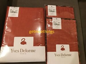 New Yves Delorme Queen Duvet Cover Cases 3PC Set Rust Red Medallion Reversible 