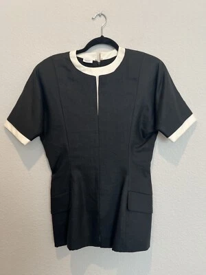 Top vintage Geoffrey Beene negro a medida estructurado blanco ribete bolsillos talla 10 Foto 1 de 4