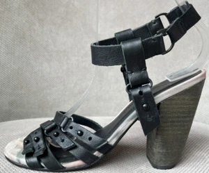 Sandalias de tacón con tiras de cuero AllSaints Spitalfields, negras, EU 38/EE. UU. 7 - Imagen 1 de 11