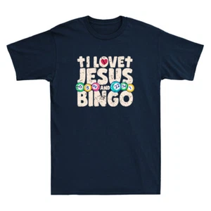 I Love Jesus And Bingo Funny Christian Cross Board Games Vintage Men's T-Shirt - Picture 1 of 8