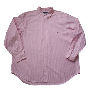 Vtg Polo Ralph Lauren Shirt Men 18 34/35 Pink Stripe Button Oxford Long Sleeve - Picture 1 of 18