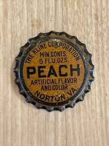 Una tapa de botella de refresco forrada de corcho melocotón Kline Corporation de colección. - Imagen 1 de 2