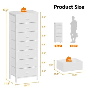 White 7-Drawer Tall Dresser - Vertical Chest for Bedroom, Dorm, Living Room - Picture 1 of 5