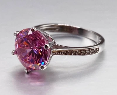 Сертифицированное женское кольцо с одним розовым бриллиантом 2,55 карата из серебра 925 пробы с натуральным бриллиантом VVS - Изображение 1 из 4