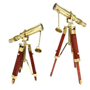 Engravable Working Brass Telescope With Wooden Stand Pirates Spyglass For Hiking - Picture 1 of 5