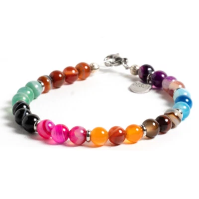 Bracciale Agata Colorata pietre naturali acciaio inox chiusura uomo donna Desja - Immagine 1 di 2