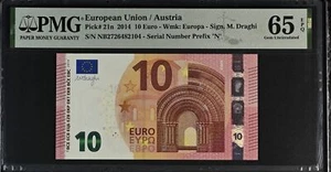 Euro 10 Euro Austria 2014 P 21 n Gemma UNC PMG 65 EPQ - Foto 1 di 3