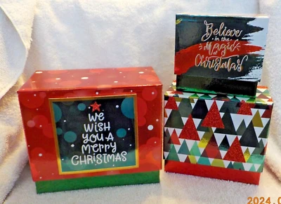 Christmas set of 3 shiny nesting boxes for decoration or gifting - Image 1 of 4