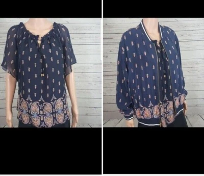 Chaqueta y Top Juicy Couture L 100% Azul Seda Cremallera Frontal Chaqueta Manga Corta Top Foto 1 de 4