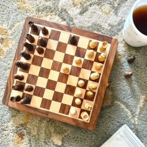 6" Magnetic Wooden Checkers Folding Portable Chess Set for Adults and Kids - Picture 1 of 18