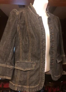 Ann Taylor Petites Dark Denim Blue Jean Jacket Size 6P 3/4 Sleeve  Button Front - Picture 1 of 7