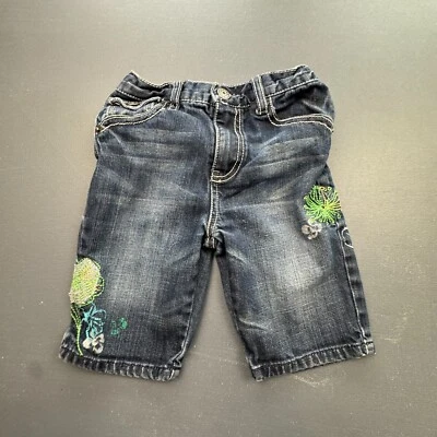 Guess Shorts Girls 6 Adjustable Waist Denim Blue Bermuda Embroidered Flowers - Image 1 of 4